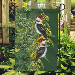 Aussie Kokaburra Golden Wattle Christmas Garden Flag Aboriginal Dots Painting Green Motif LT9