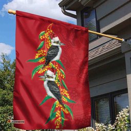 Aussie Kokaburra Golden Wattle Christmas Garden Flag Aboriginal Dots Painting Red Motif LT9