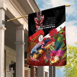 Aotearoa Toitu Te Tiriti Garden Flag Waitangi-Honour The Treaty NZ Tuatara and Plants LT03