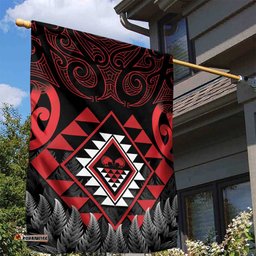 Aotearoa Kiwi Taniko Garden Flag Silver Fern With Maori Koru Pattern LT14