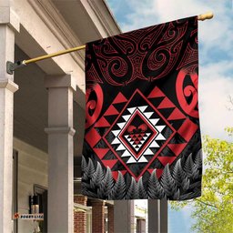 Aotearoa Kiwi Taniko Garden Flag Silver Fern With Maori Koru Pattern LT14