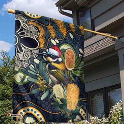 Aussie Honeyeaters Banksia Christmas Garden Flag Aboriginal Dots Painting Blue Motif LT9