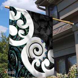 Aotearoa Koru Garden Flag Cyan Maori Paua Shell Mix Silver Fern LT14