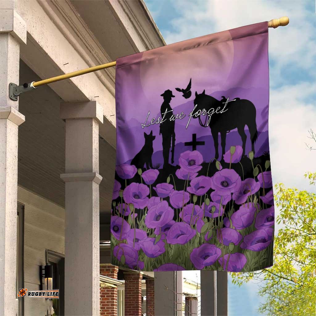 Australia ANZAC Animal Heroes Garden Flag Purple Poppies LT7