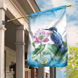 Australia Azure Kingfisher Garden Flag Ceyx Azureus Sacred Lotus Watercolor LT14