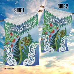 Aotearoa New Zealand Natural Plants Garden Flag Pohutukawa with Silver Ferns Koru Frond Maori Tattoos LT03