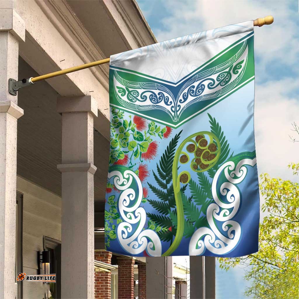Aotearoa New Zealand Natural Plants Garden Flag Pohutukawa with Silver Ferns Koru Frond Maori Tattoos LT03