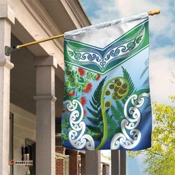 Aotearoa New Zealand Natural Plants Garden Flag Pohutukawa with Silver Ferns Koru Frond Maori Tattoos LT03