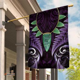 Aotearoa Pounamu Niho Garden Flag Silver Fern Mix Maori Pattern - Purple LT14