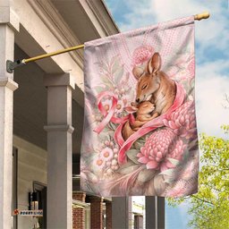 Breast Cancer Awareness Garden Flag Mother Kangaroo And Ribbon Hope DT05