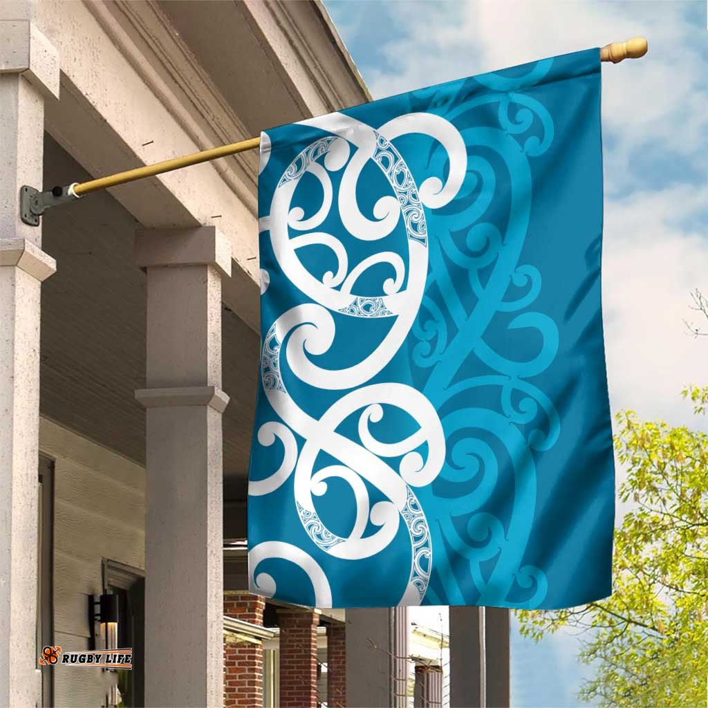 Azure Blue Maori Garden Flag Koru Kowhaiwhai LT7
