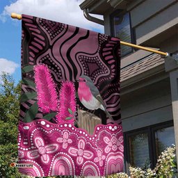 Australia Indigenous Garden Flag Breast Cancer Pink Robin Bottlebrush Aboriginal Art LT14