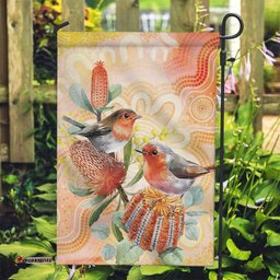 Australia Flame Robin Garden Flag Petroica Phoenicea Banksia Indigenous Art LT14
