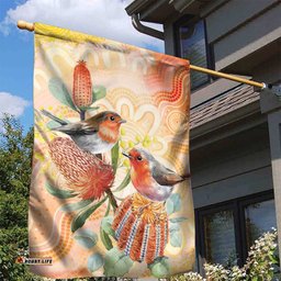 Australia Flame Robin Garden Flag Petroica Phoenicea Banksia Indigenous Art LT14
