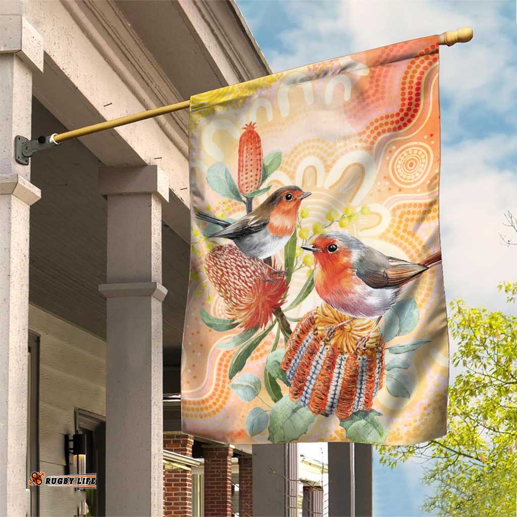 Australia Flame Robin Garden Flag Petroica Phoenicea Banksia Indigenous Art LT14