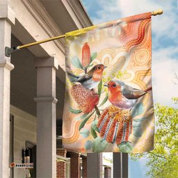 Australia Flame Robin Garden Flag Petroica Phoenicea Banksia Indigenous Art LT14
