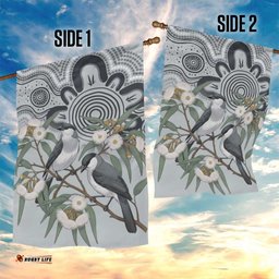 Australia Grey Butcherbird Garden Flag Eucalyptus Alba Indigenous Art LT14