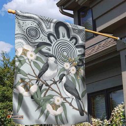 Australia Grey Butcherbird Garden Flag Eucalyptus Alba Indigenous Art LT14