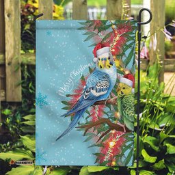 Blue Budgies on Callistemon Garden Flag Merry Christmas Aussie LT7