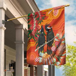 Australia Black Cockatoo Christmas Garden Flag Banksia Bottlebrush Aboriginal Art LT14