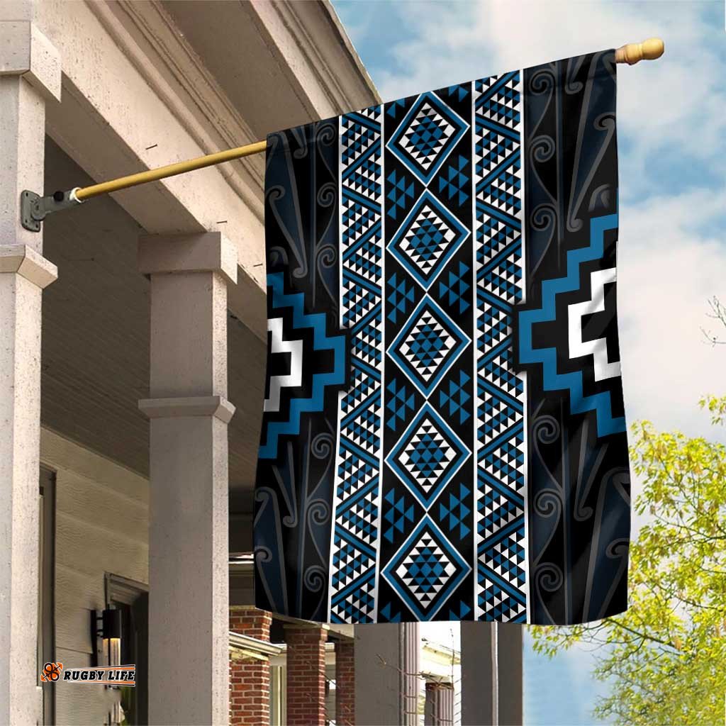Azure Tukutuku Pattern Aotearoa Garden Flag Niho Taniwha and Puhoro Motifs LT7