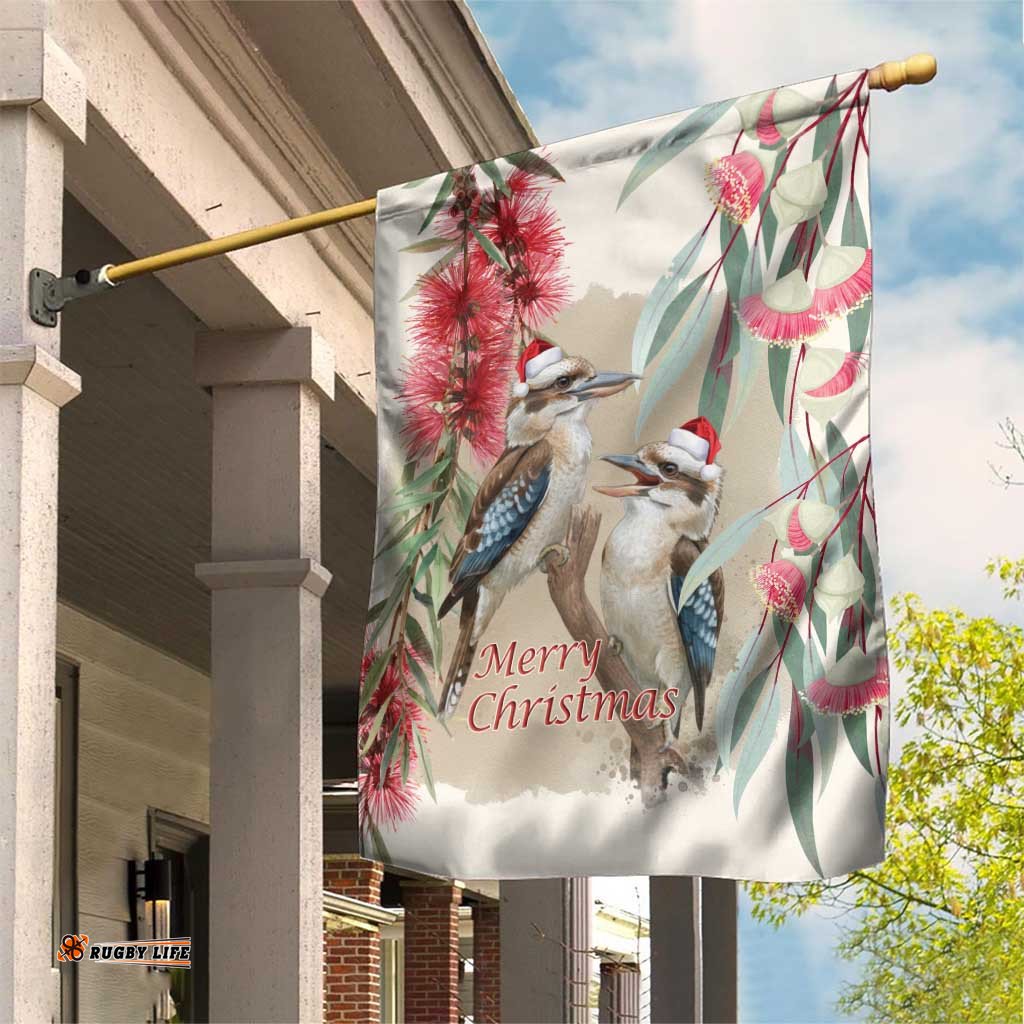 Australia Kookaburra Christmas Garden Flag Bottlebrush Eucalyptus Blossoms Watercolor LT14