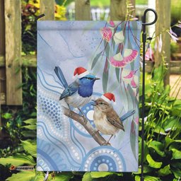 Australia Superb Fairywren Christmas Garden Flag Aboriginal Eucalyptus Blossoms Watercolor LT14