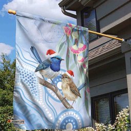 Australia Superb Fairywren Christmas Garden Flag Aboriginal Eucalyptus Blossoms Watercolor LT14