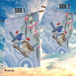 Australia Superb Fairywren Christmas Garden Flag Aboriginal Eucalyptus Blossoms Watercolor LT14