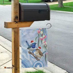 Australia Superb Fairywren Christmas Garden Flag Aboriginal Eucalyptus Blossoms Watercolor LT14