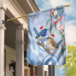 Australia Superb Fairywren Christmas Garden Flag Aboriginal Eucalyptus Blossoms Watercolor LT14