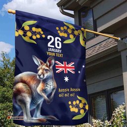 Blue Kangaroo and Golden Wattle Personalised Garden Flag Happy Australia Day 6 January LT9