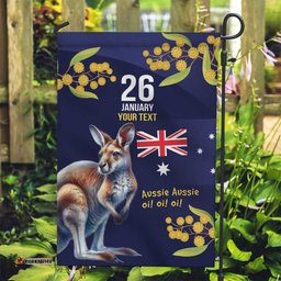 Blue Kangaroo and Golden Wattle Personalised Garden Flag Happy Australia Day 6 January LT9