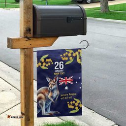 Blue Kangaroo and Golden Wattle Personalised Garden Flag Happy Australia Day 6 January LT9