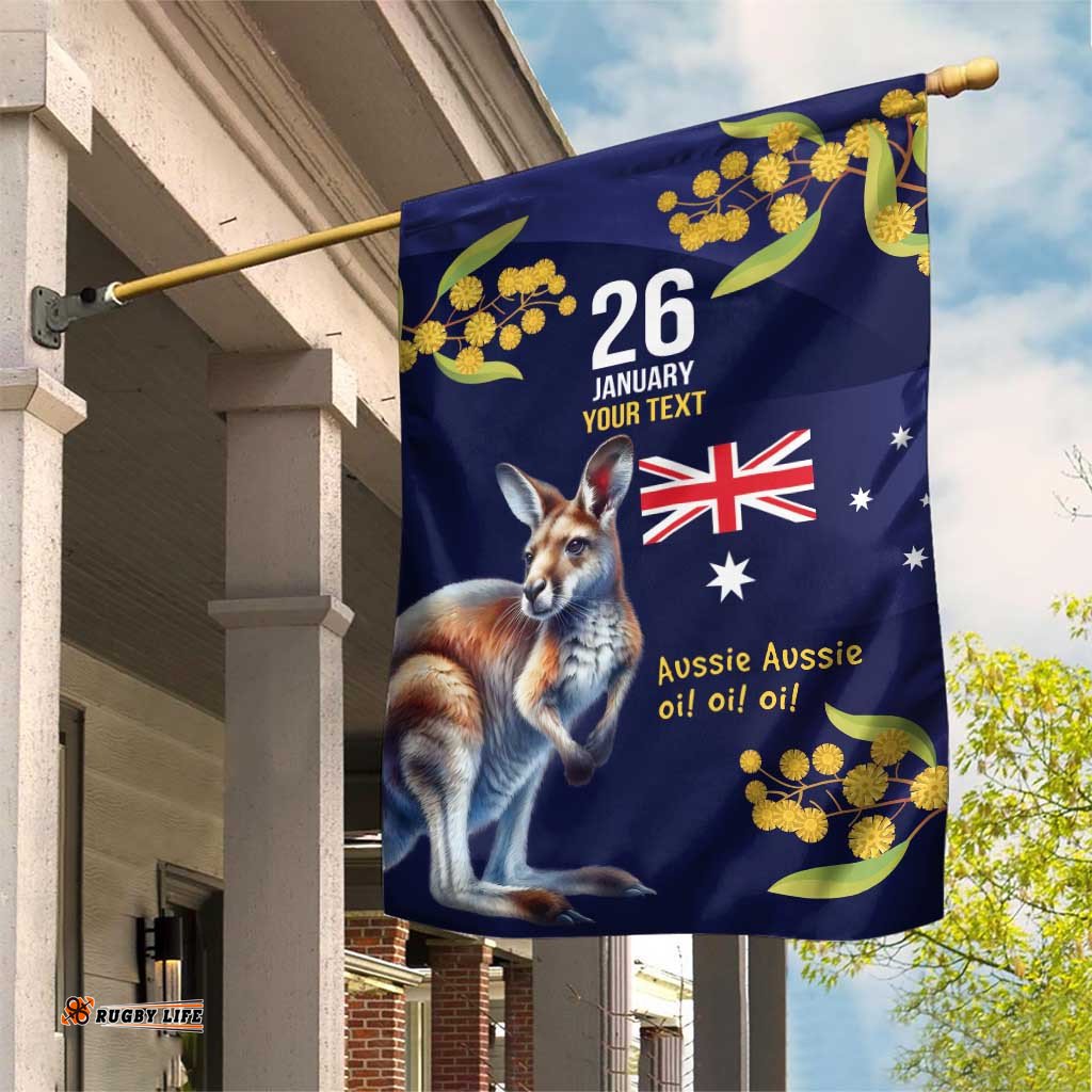 Blue Kangaroo and Golden Wattle Personalised Garden Flag Happy Australia Day 6 January LT9