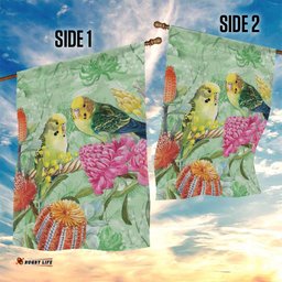 Birds and Floral Aussie Budgerigars Garden Flag Mint Opal LT7