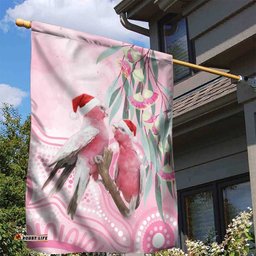 Australia Funny Pink Galah Christmas Garden Flag Aboriginal Eucalyptus Blossoms Watercolor LT14