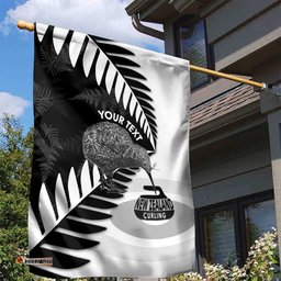 New Zealand Silver Fern Curling Personalised Garden Flag Aotearoa Kiwi Ponga Black White Version LT14