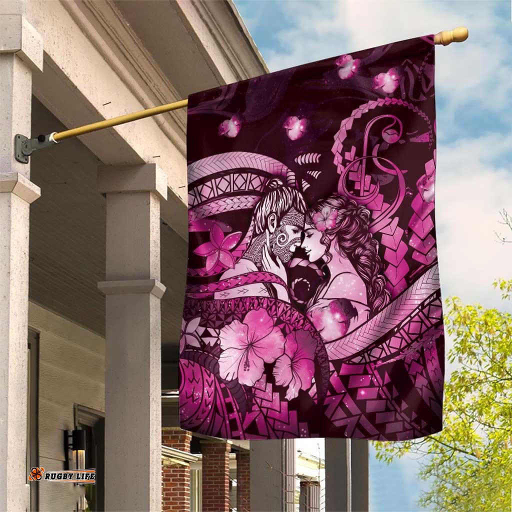 Maori Romantic Valentine Garden Flag The Hongi Kiss Pink Galaxy DT05