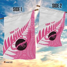 New Zealand Lawn Bowls Breast Cancer Custom Garden Flag Aotearoa Maori Silver Fern Pink Ribbon LT14