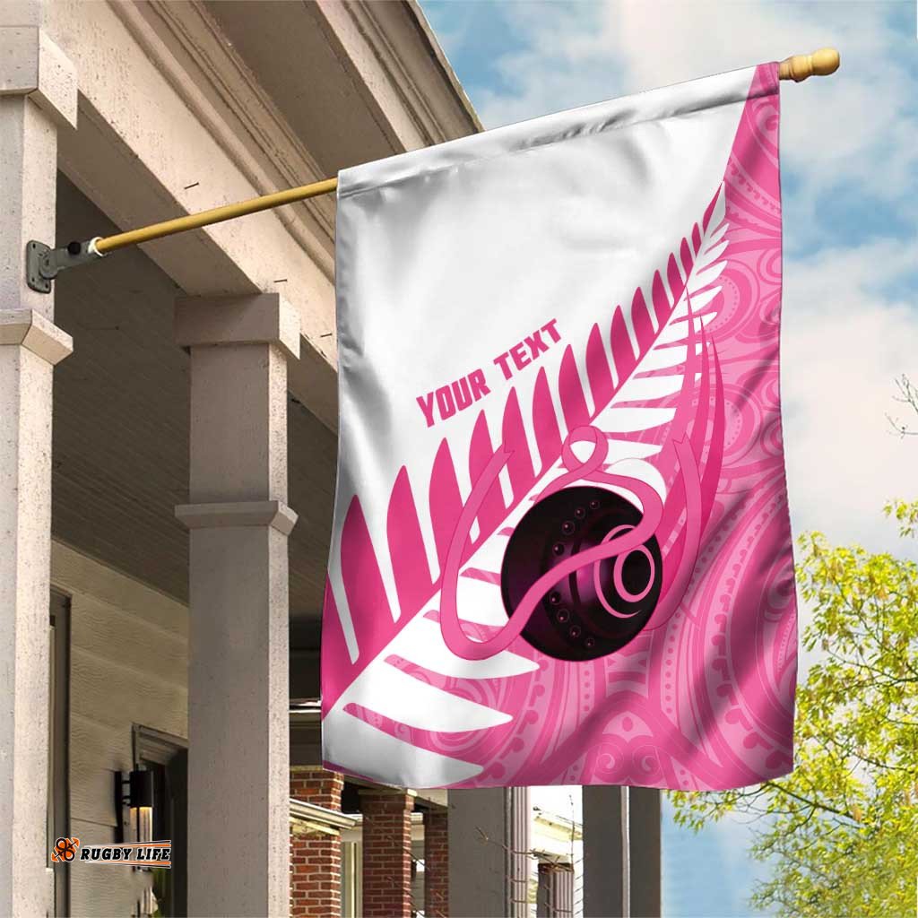New Zealand Lawn Bowls Breast Cancer Custom Garden Flag Aotearoa Maori Silver Fern Pink Ribbon LT14