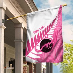 New Zealand Lawn Bowls Breast Cancer Custom Garden Flag Aotearoa Maori Silver Fern Pink Ribbon LT14