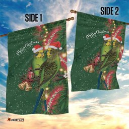 Green Budgerigars on Callistemon Garden Flag Merry Christmas Aussie LT7