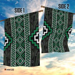 Jade Tukutuku Pattern Aotearoa Garden Flag Niho Taniwha and Puhoro Motifs LT7