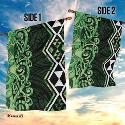 Green Aotearoa Garden Flag Taniko Motifs With Paua Shell Kowhaiwhai LT14