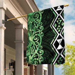 Green Aotearoa Garden Flag Taniko Motifs With Paua Shell Kowhaiwhai LT14