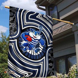 Geelong Cats Garden Flag Indigenous Monochrome Dot Art Mascot Style TS04