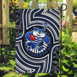 Geelong Cats Garden Flag Indigenous Monochrome Dot Art Mascot Style TS04