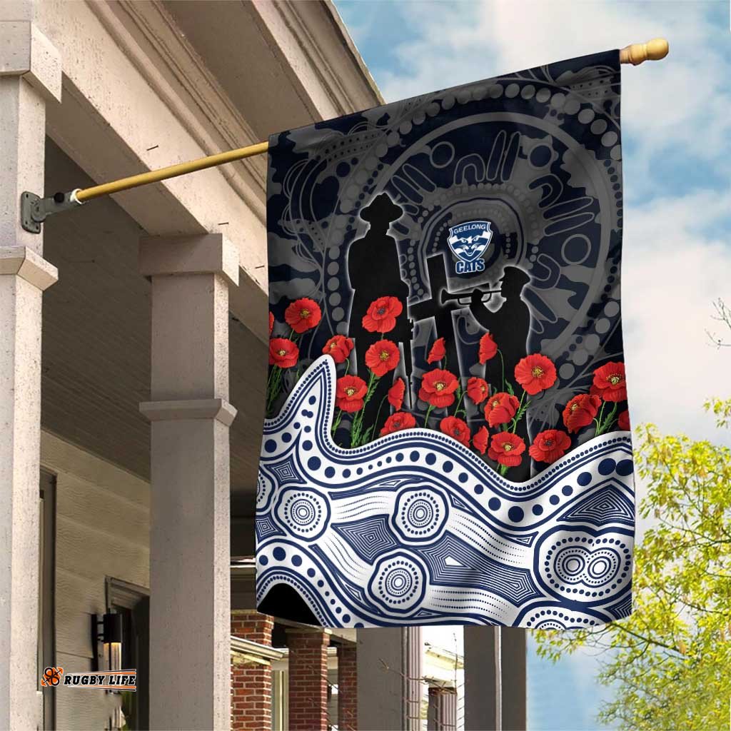 Geelong Cats ANZAC Day Garden Flag Indigenous Dot Art with Poppy Flower Tribute TS04