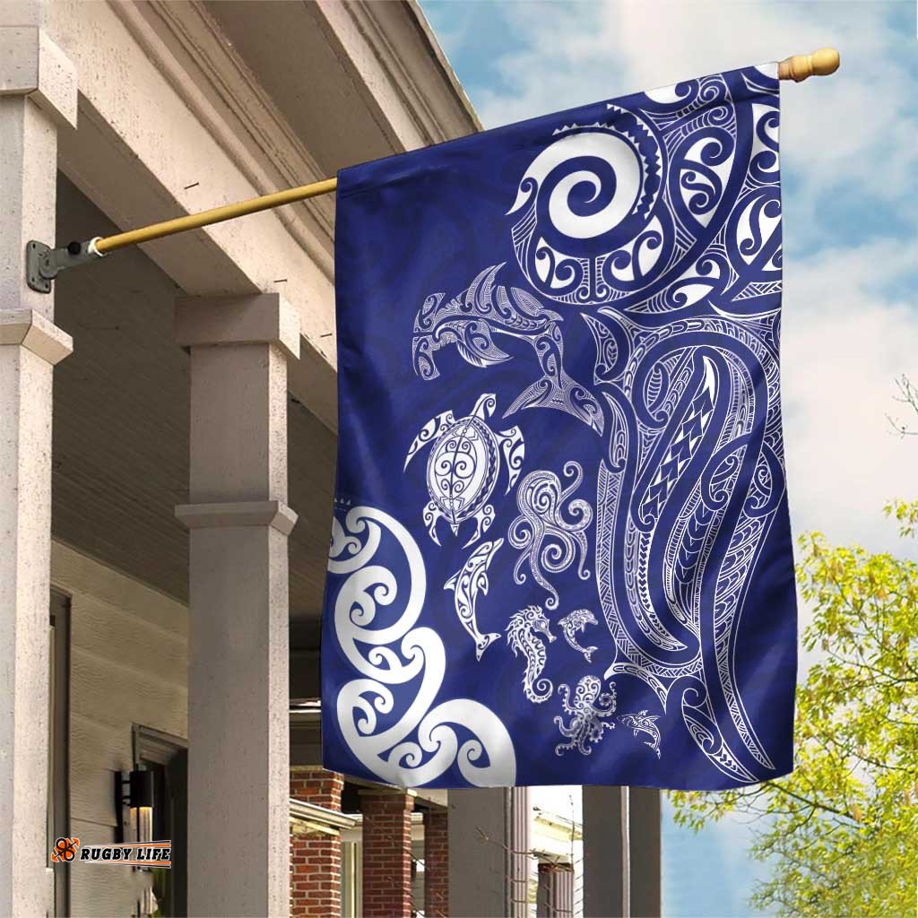 New Zealand Sea Animals with Maori Tribal Tattoo Garden Flag Blue Color LT03